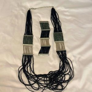 Chicos Black and silver seed bead multi strand necklace and bracelet set.